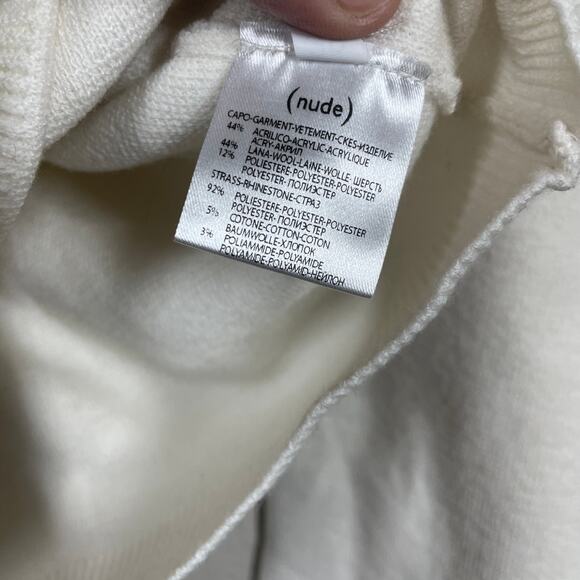 (Nude) Fashion 38/Small Crewneck Knit Beaded Sweater White Wool Long Sleeves - Picture 6 of 11